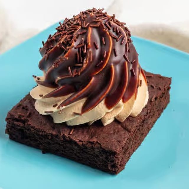 Vegan Peanut Butter Chocolate Mousse Brownie.
